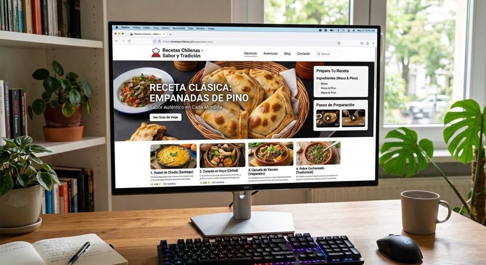 Sitio de contenido gastronómico Recetas Chilenas en pantalla de escritorio